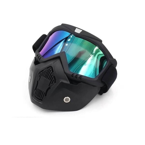 Face protection mask, made from hard plastic + ski goggles, multicolor lenses, model MD03